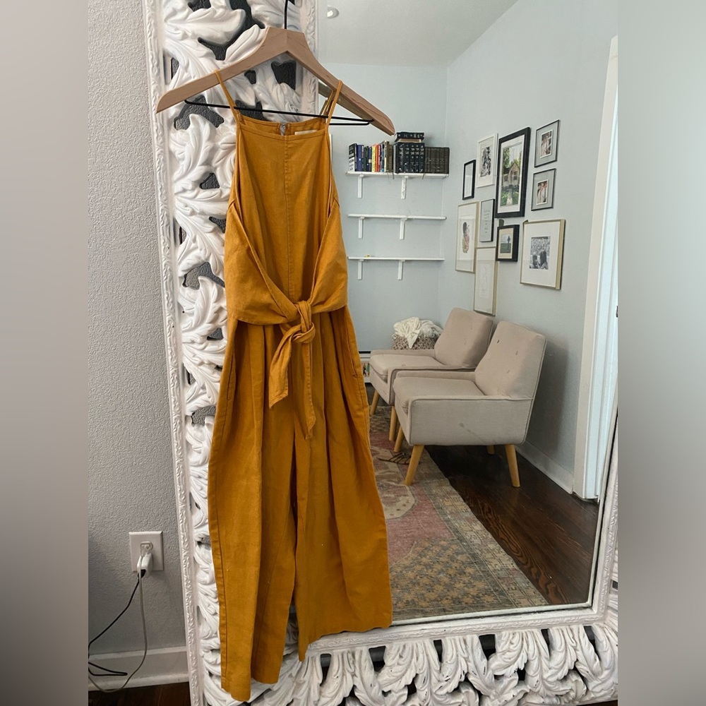 Anthropologie jumpsuit in gorgeous mustard color size XS